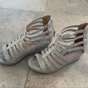 Girls Silver Sequin Platform Sandals
